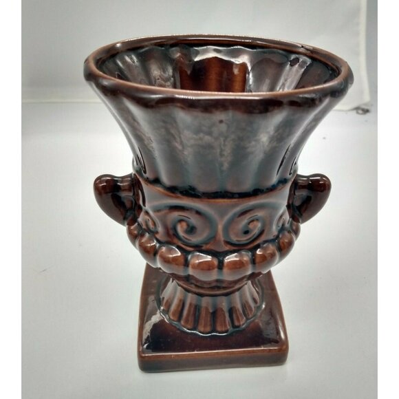 Vintage Beauceware Quebec Canada Glazed Clay Footed Urn Vase 5 7/8" Tall - Picture 1 of 10